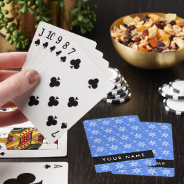 Witte sneeuwvlokken, Blauw, Jouw naam, Personalise Pokerkaarten