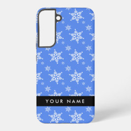 Witte sneeuwvlokken, Blauw, Jouw naam, Personalise Samsung Galaxy Hoesje