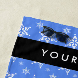 Witte sneeuwvlokken, Blauw, Jouw naam, Personalise Strandlaken