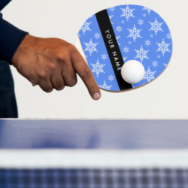 Witte sneeuwvlokken, Blauw, Jouw naam, Personalise Tafeltennisbatje