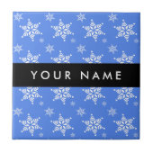 Witte sneeuwvlokken, Blauw, Jouw naam, Personalise Tegeltje (Voorkant)
