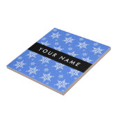 Witte sneeuwvlokken, Blauw, Jouw naam, Personalise Tegeltje (Zijkant)