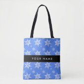 Witte sneeuwvlokken, Blauw, Jouw naam, Personalise Tote Bag (Voorkant)