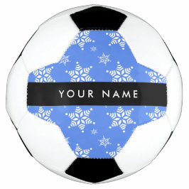 Witte sneeuwvlokken, Blauw, Jouw naam, Personalise Voetbal
