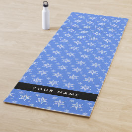 Witte sneeuwvlokken, Blauw, Jouw naam, Personalise Yogamat
