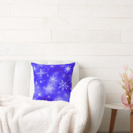 Witte sneeuwvlokken blauw kussen