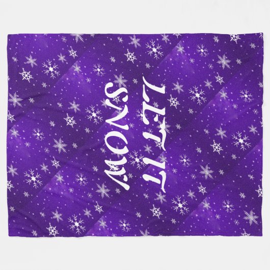 Witte Sneeuwvlokken Blauw-Paarse Backgd Fleece Dek (Voorkant (Horizontaal))