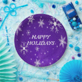 Witte Sneeuwvlokken Blauw-Paarse Backgrid Paper Bo Papieren Bordje (Feest)