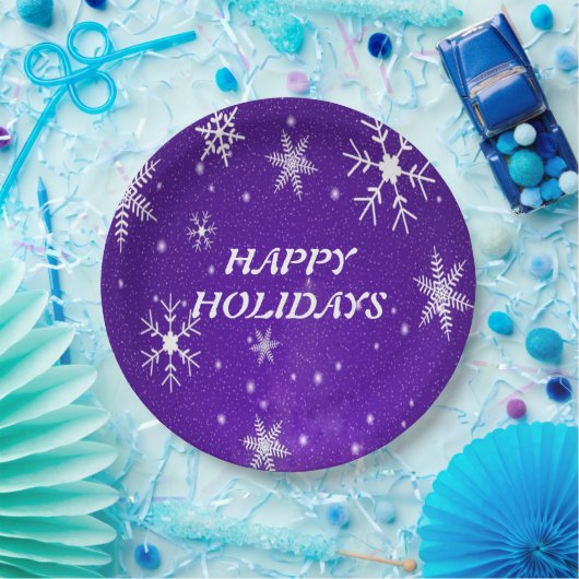 Witte Sneeuwvlokken Blauw-Paarse Backgrid Paper Bo Papieren Bordje (Feest)