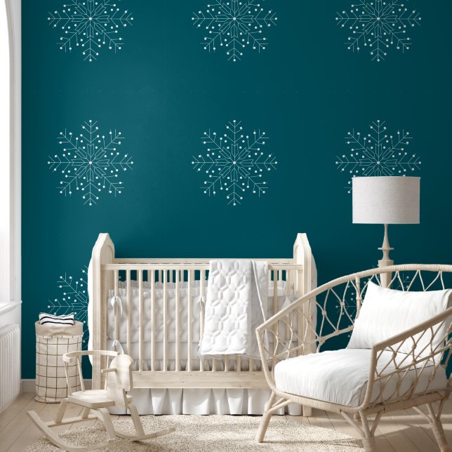 Witte Sneeuwvlokken Blauwe Achtergrond Abstract Behang (Kinderen)