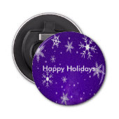 Witte sneeuwvlokken Blauwe Achtergrondflesopening Button Flesopener (Voorkant)