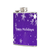 Witte sneeuwvlokken Blauwe achterzijde vinylomgepa Heupfles (Links)