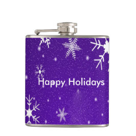 Witte sneeuwvlokken Blauwe achterzijde vinylomgepa Heupfles