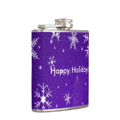 Witte sneeuwvlokken Blauwe achterzijde vinylomgepa Heupfles (Rechts)