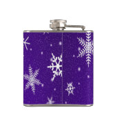 Witte sneeuwvlokken Blauwe achterzijde vinylomgepa Heupfles (Achterkant)