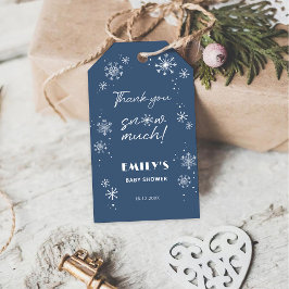 Witte sneeuwvlokken Blauwe baby shower Cadeaulabel