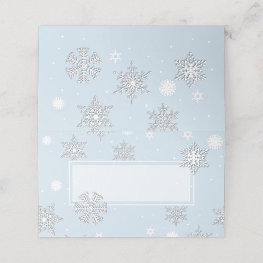 Witte sneeuwvlokken Blauwe bruiloft Gevouwen Plaat Plaatskaartje (Buitenkant ongevouwen)