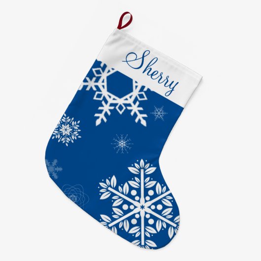 Witte sneeuwvlokken Blauwe Kerstsok (Voorkant (Hangend))
