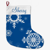 Witte sneeuwvlokken Blauwe kerststaart Grote Kerstsok (Voorkant)
