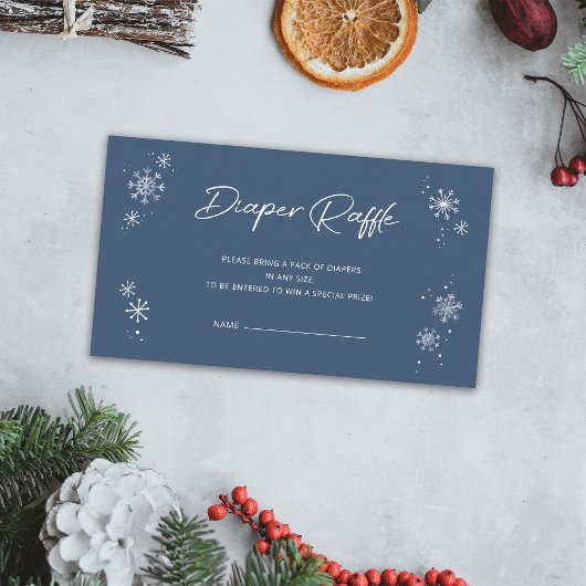 Witte Sneeuwvlokken Blauwe Luier Raffle Informatiekaartje