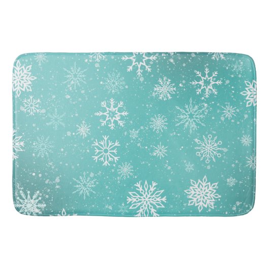 Witte sneeuwvlokken Blauwgroen Badmat (Voorkant)