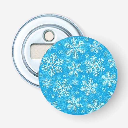 Witte sneeuwvlokken button flesopener (Voorkant)
