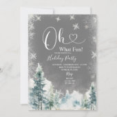 Witte sneeuwvlokken & dennenbomen feestje kaart (Voorkant)