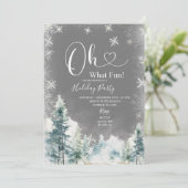 Witte sneeuwvlokken & dennenbomen feestje kaart (Staand voorkant)