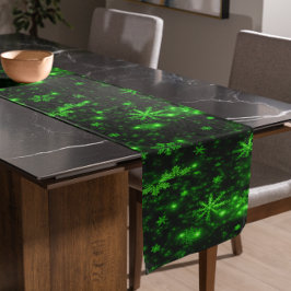 Witte Sneeuwvlokken Diepe Groene Achtergrond Tafel Lange Tafelloper