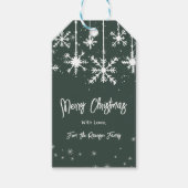 Witte sneeuwvlokken elegante groene vrolijke kerst cadeaulabel (Voorkant)