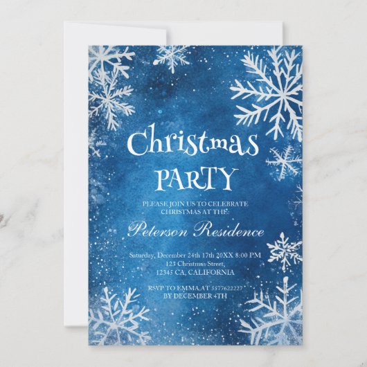 Witte sneeuwvlokken en een blauw kerstfeest kaart (Voorkant)
