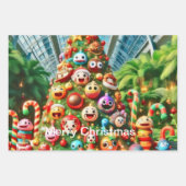 Witte sneeuwvlokken en felrode ornamenten inpakpapier vel (Voorkant 3)