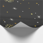 Witte sneeuwvlokken en gouden ballen cadeaupapier (Hoek)