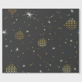 Witte sneeuwvlokken en gouden ballen cadeaupapier (Vlak)