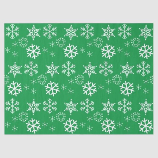 Witte sneeuwvlokken en groene achtergrond kerst tissuepapier (Voorkant)