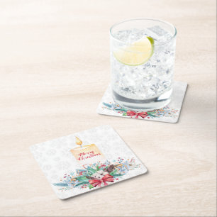 Witte sneeuwvlokken en kerstversiering kartonnen onderzetters