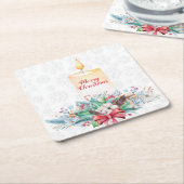 Witte sneeuwvlokken en kerstversiering kartonnen onderzetters (Schuin)