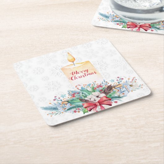 Witte sneeuwvlokken en kerstversiering kartonnen onderzetters (Schuin)