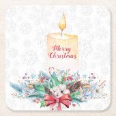 Witte sneeuwvlokken en kerstversiering kartonnen onderzetters (Voorkant)