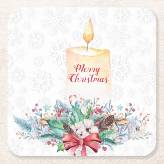 Witte sneeuwvlokken en kerstversiering kartonnen onderzetters (Voorkant)