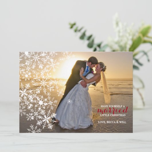 Witte Sneeuwvlokken Foto Vakantie Kaart (Staand voorkant)