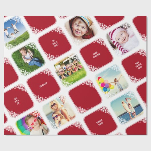 Witte Sneeuwvlokken Fotocollage Kerstcadeauverpakk Cadeaupapier (Vlak)