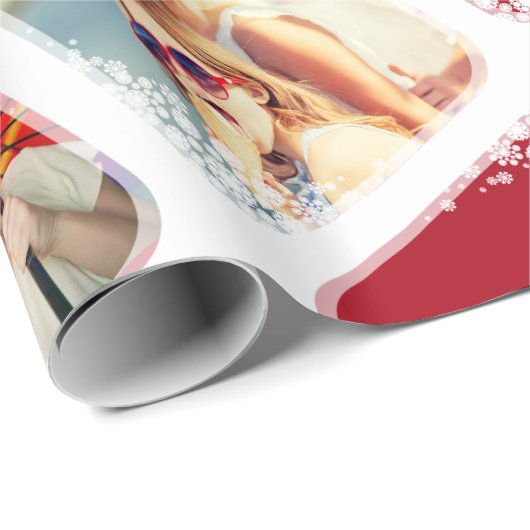 Witte Sneeuwvlokken Fotocollage Kerstcadeauverpakk Cadeaupapier (Rol Hoek)