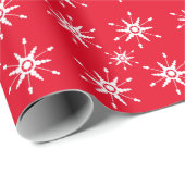 Witte sneeuwvlokken Geometrisch rood Cadeaupapier (Rol Hoek)