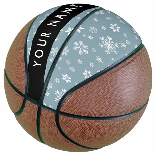 Witte sneeuwvlokken, grijs, Jouw naam, personalise Basketbal (Schuin)