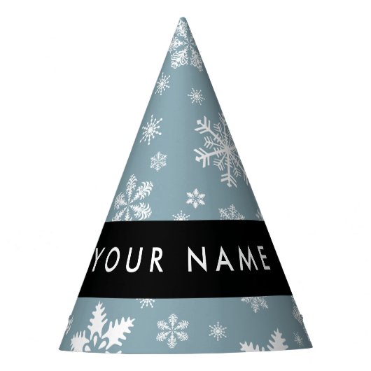 Witte sneeuwvlokken, grijs, Jouw naam, personalise Feesthoedjes (Voorkant)