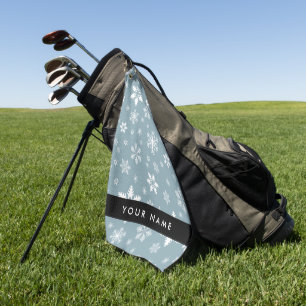 Witte sneeuwvlokken, grijs, Jouw naam, personalise Golfhanddoek