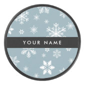 Witte sneeuwvlokken, grijs, Jouw naam, personalise Hockey Puck (Voorkant)