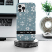 Witte sneeuwvlokken, grijs, Jouw naam, personalise iPhone Hoesje