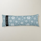 Witte sneeuwvlokken, grijs, Jouw naam, personalise Lichaamskussen (Achterkant)